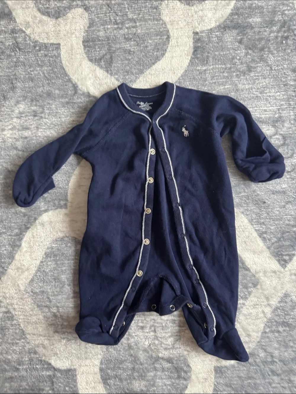 Polo by Ralph Lauren Navy Footed One-Piece with Contrast Trim